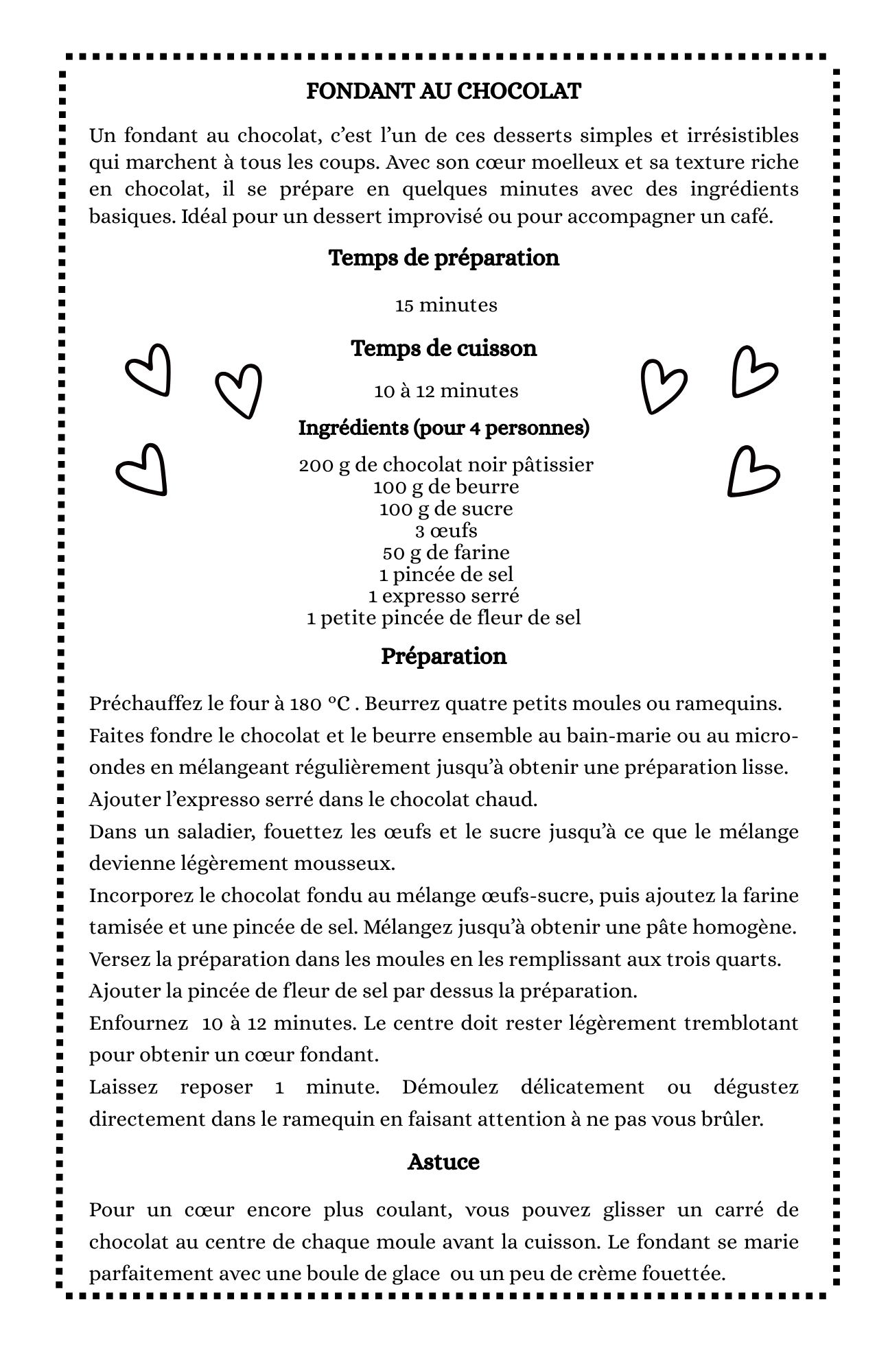 Recette du gâteau manuscrite